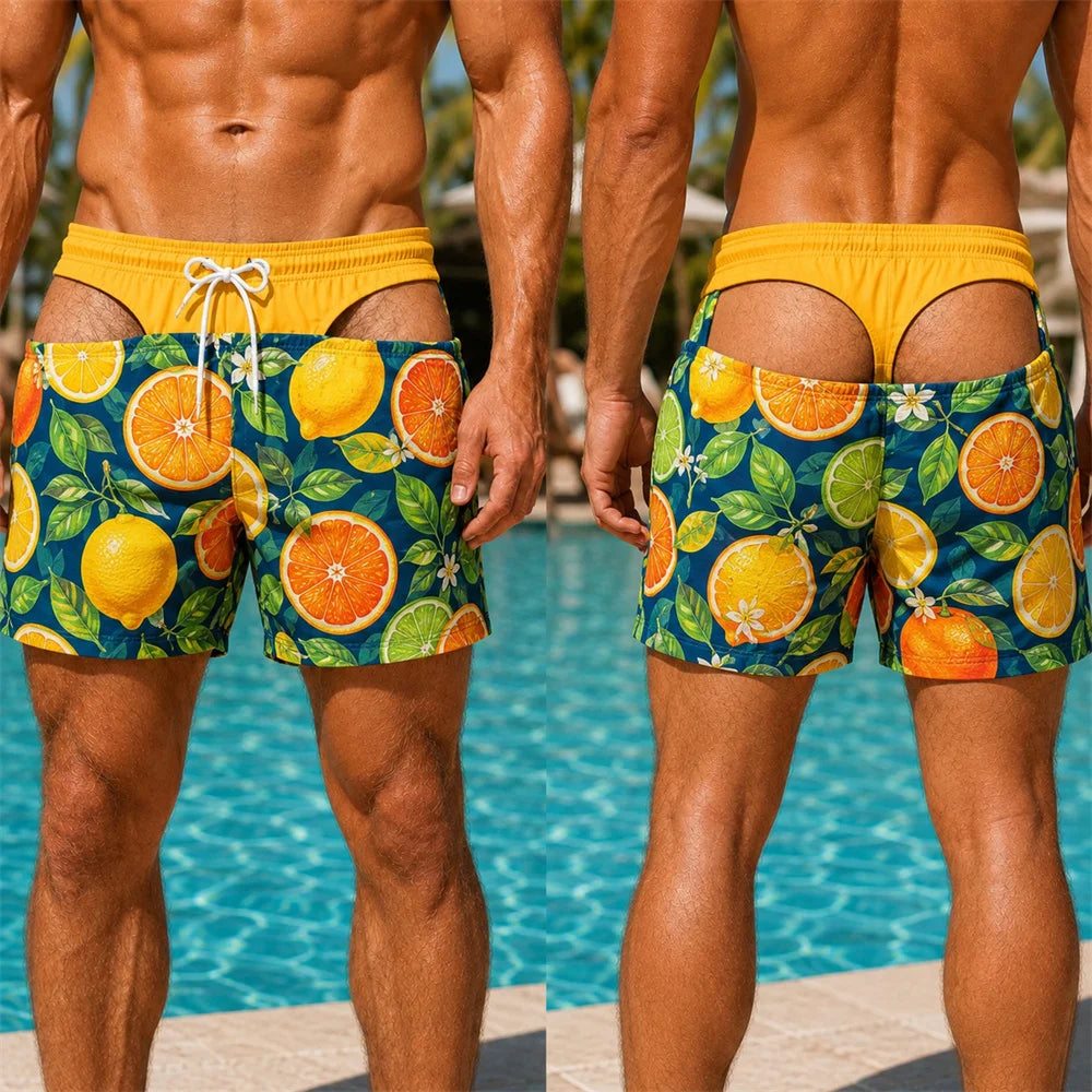 BLOOMIN’ CHEEKY BOARDIES
Floral Hawaiian Swim Shorts with a cheeky twist.