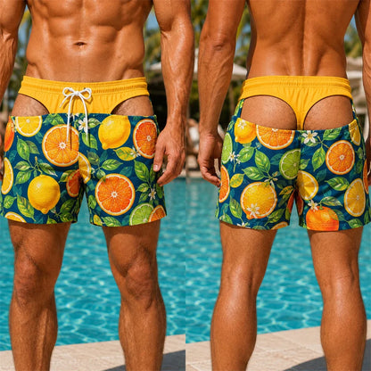 BLOOMIN’ CHEEKY BOARDIES
Floral Hawaiian Swim Shorts with a cheeky twist.