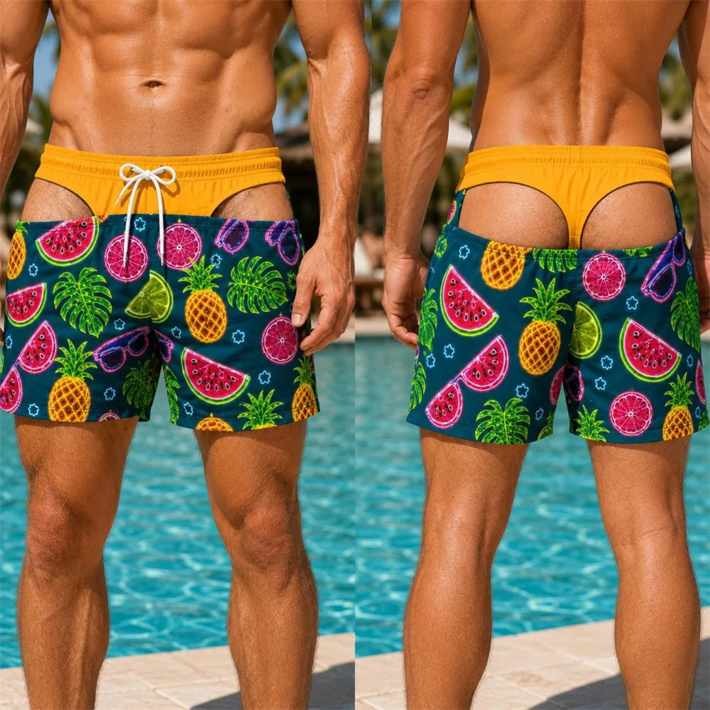 BLOOMIN’ CHEEKY BOARDIES
Floral Hawaiian Swim Shorts with a cheeky twist.