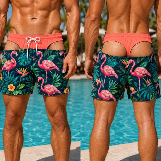BLOOMIN’ CHEEKY BOARDIES
Floral Hawaiian Swim Shorts with a cheeky twist.