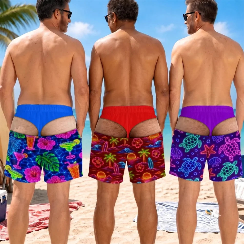 BLOOMIN’ CHEEKY BOARDIES
Floral Hawaiian Swim Shorts with a cheeky twist.
